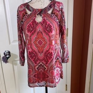 Paisley Bling Sheer Overlay Blouse Tunic Top Pink by INC